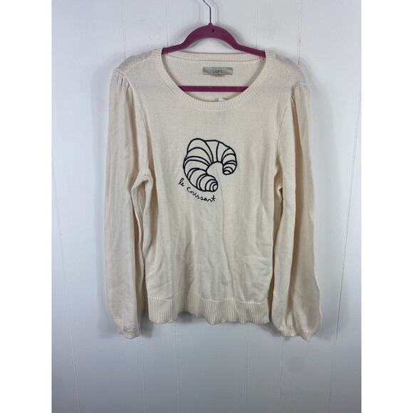 LOFT Sweaters - Loft Croissant Sweater Paris Long Sleeve NWT XL Ivory Kint 100% Cotton